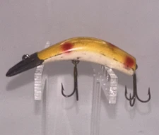 Vintage Kautzky Lazy Ike 3 Wood Fishing Lure Yellow Black Red Spots Estate find