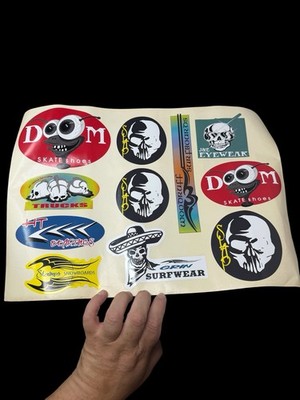 Vintage Y2K Skate Surf Sticker Decal Sheet Skull Doom Shoes Surfwear