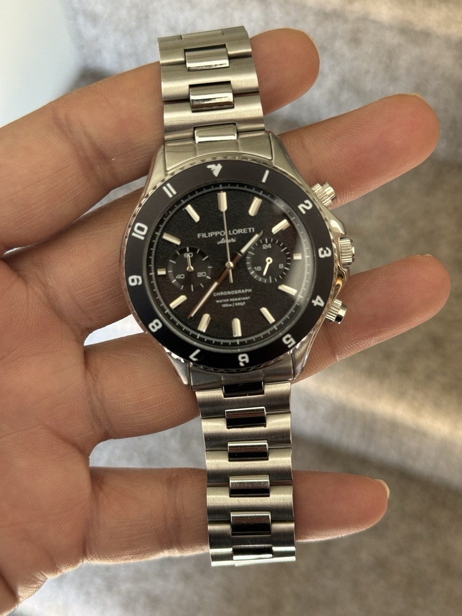 Filippo Loreti Ascari Chronograph STEEL LINK Watch - Black