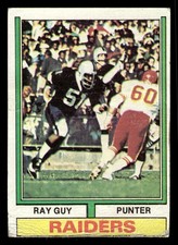 1974 Topps Ray Guy (HOF RC) #219 - Oakland Raiders - (Low Grade)