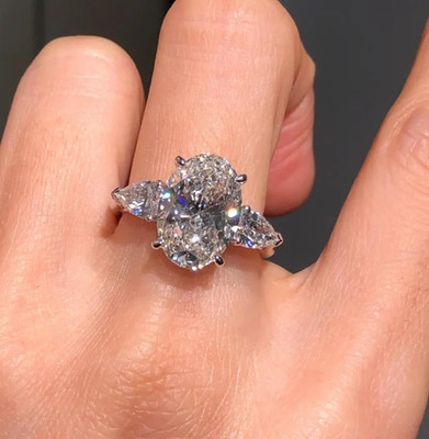 4.40 CT Oval EF/VS Lab Grown Diamond Three Stone Engagement Ring 14K White Gold
