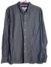 Tommy Hilfiger Men s Custom Fit Dress Shirt L Blue Check 100 Cotton Long Sleeve