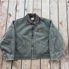 Vintage Carhartt Detroit Jacket J97 MOS Moss Size Large Faded Green Needs repair