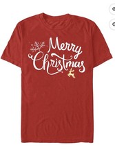 Merry Christmas Reindeer Graphic Tee Red Womens Medium New