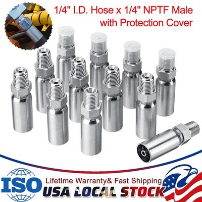 12 Pack Hydraulic Hose Fittings: 1/4'' I.D. Hose x 1/4'' NPTF Male with Cover New