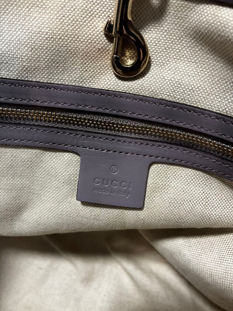 Gucci Tote Bag Beige Gray Canvas Leather Heart Charm Authentic Ladies Fashion thumbnail 7