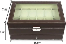 12 Grids Jewelry Case Storage Watch Box Leather Display Organizer Glass HOT Gift
