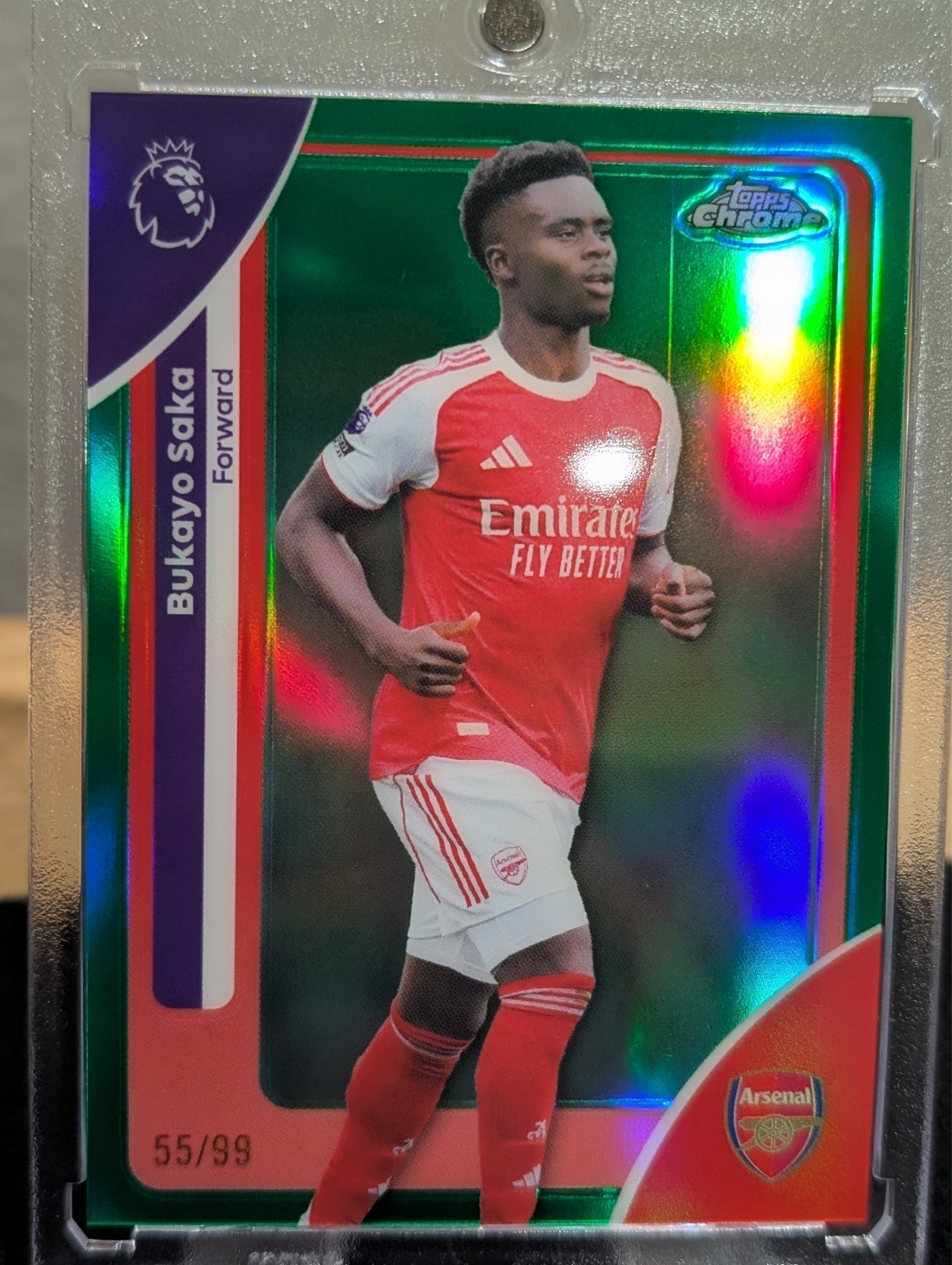 2026  Bukayo Saka #13 Arsenal Topps Chrome EPL Green Rainbow /99 *see pics* view 3
