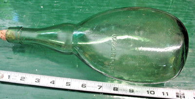 GREEN  DEPOSITATO  WINE  BOTTLE   DAMSEL HIPPED  RIPPLE  GLASS ROUND  BOTTOM