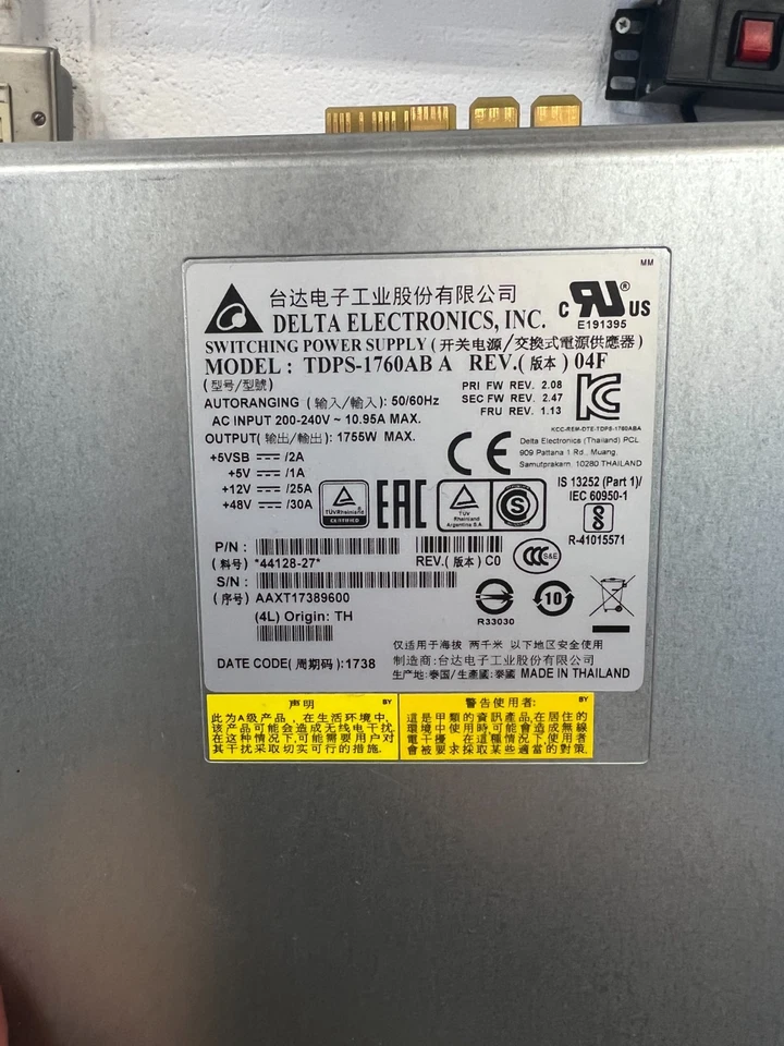 New NetApp Delta TDPS-1760AB 1755W  Power Supply p/n- 44128-27 - Image 4 of 4