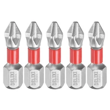 5pcs PH2 Anti Slip Phillips Screwdriver Bit 1/4" Shank 1" Magnetic Silver/Red
