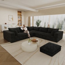 118.2" Cloud Sofa,Corduroy Fabric,Deep Seat Couches,Double-layer design,Removab