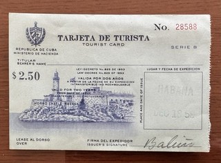 Vintage 1958 HAVANA CUBA Serie B Tourist Card Unsigned