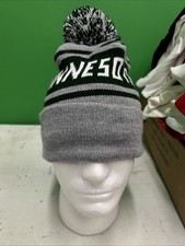 Minnesota Lettered Grey W/ Green Stripes OS BEANIE With Pom On Top
