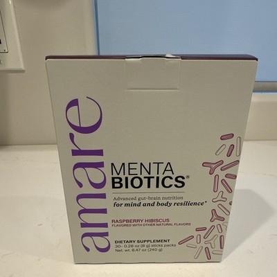 Amare MentaBiotics Raspberry Hibiscus Powder 30 Stick Packs Gut-Brain 8.47oz