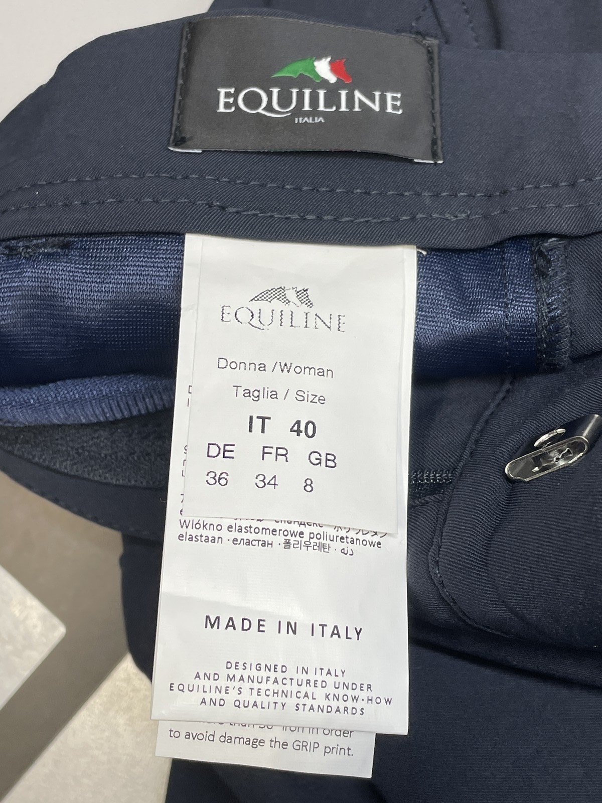 Equiline Womens Equestrian Pants Colinec Full Seat Breeches Blue, Size 40 (US 8)