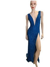 Sherri Hill - Size: 4 - Peacock - Beaded Gown w/ Deep V-Necklin - Style: 55090