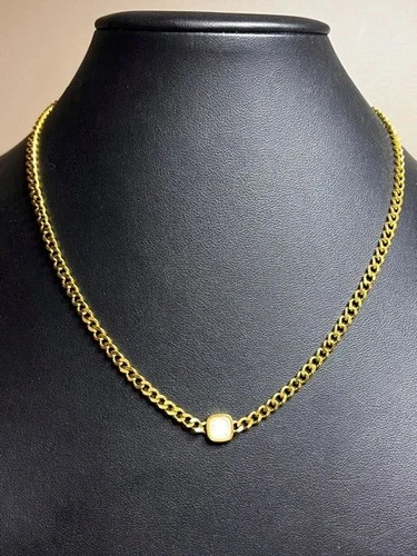 B7268 Louise Carter Gold Tone Curb Chain Choker Necklace Square Opalescent 18"