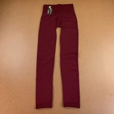 Sofra High Waist Control Top Fleece Lines Leggings Free Size Burgundy  NWT