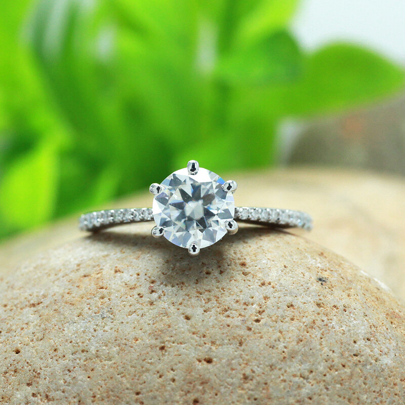 1 Carat Moissanite Engagement Ring in 14K White Gold Plated Silver - Brilliant Cut-image