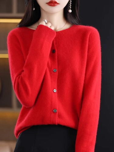 Cardigan manica lunga 100% lana merino maglioni cashmere primavera autunno donna O-Ne - Foto 47 di 81
