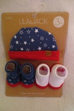 Lila  Jack Boy 3-Piece set turban Hat Sock Set 0-6 Months New