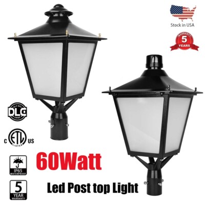 60W-50W-30W LED Post Top Light Dusk to Dawn Street Area Pole Garden Yard Fixture
