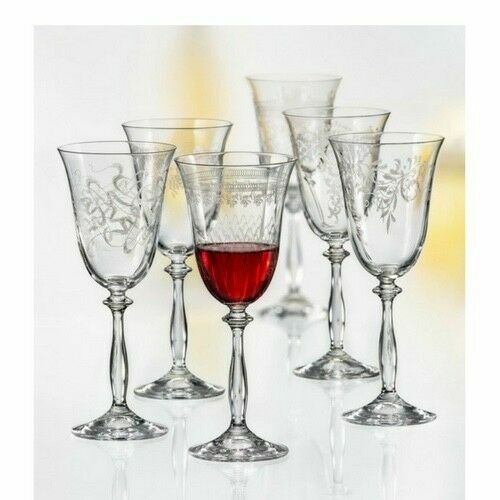 Bohemia Crystal "royal" Collection Etched Red Wine Glasses Set of 6