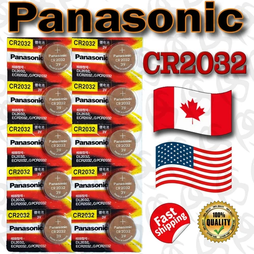 10 pcs Panasonic CR2032 button Cell Lithium Battery 3V 225mAh. EXP.2030