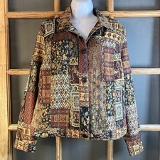 North Style Women's Tapestry Jacket Size M 19x23 Boho Floral, Button Front