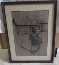 Vintage Pastel Art Sketch of European Man Signed Beltchenko