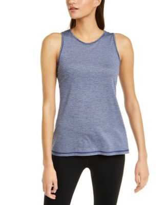 Ideology Top Keyhole Back Striped Tank Women Blue Sz M NEW NWT 535