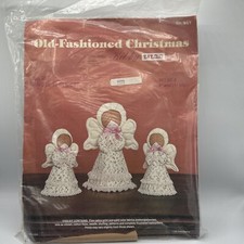 Titan Old Fashioned Christmas No. 287 Angel Table Set of 3 Calico Print 1980 USA