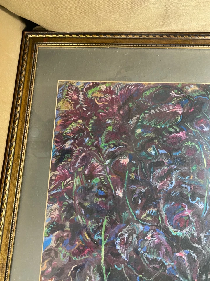 Huge "Still Life With An Urn With Flowers Scene" Gouache Painting -Signed/Framed — 第 2/4 张图片