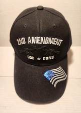 2nd Amendment Flag & Guns Black Ballcap Adjustable Hook/Loop Hat Adult/Teens NEW
