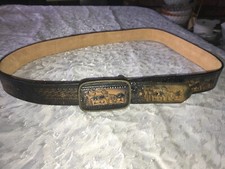 VINTAGE Hand Tooled/Stained WERE-WOLF Howling at the MOON Leather BELT  BUCKLE