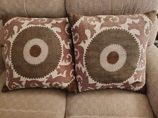 Ryan Studios Ikat Pillows 23" Feather Inserts Brown Cream Set of 2 Decorative