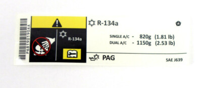 Mopar 68190190AA A/C Air Conditioning System Information Label R-134a J639