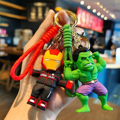 SUPER HERO Iron Man 3D Cartoon Keychains Cute PVC Pendants Keyrings Boys Girls