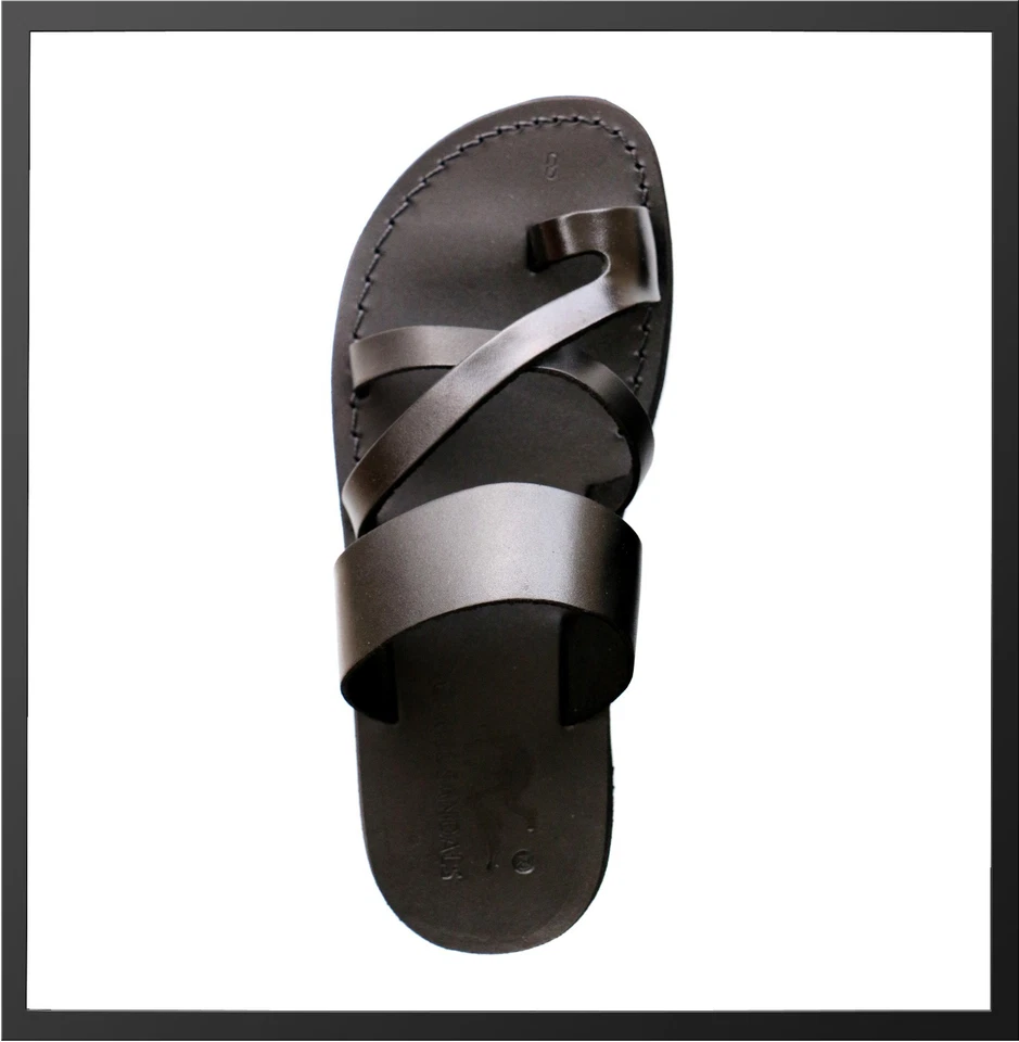 Chanclas de cuero camel Jesús correa hechas a mano sandalias EE. UU. 5-16 UE 36-50 Foto 2 de 3