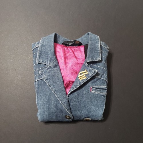 Rocawear Denim Jacket Girl Large 10/12 Medium Wash Magenta Satin Lined Y2K Retro - Picture 24 of 24