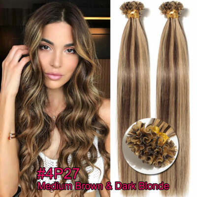 Thick Russian Flat Pre Bonded Real Remy Human Hair Extensions Nail U Tip Keratin