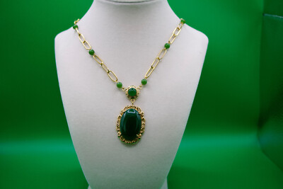 Green Onyx 14.00 ctw Necklace in ION Plated Yellow Gold Stainless Steel 20-22 In