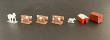 Lot of 7 Piece ~ 5 Animals, Dog Shed, Wood Pile Figures - HO Scale