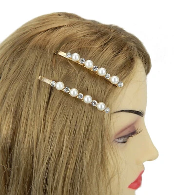 Ella Jonte 2 X Haarklammer gold Perlen weiß Strass Haarklemmen Party Hochzeit