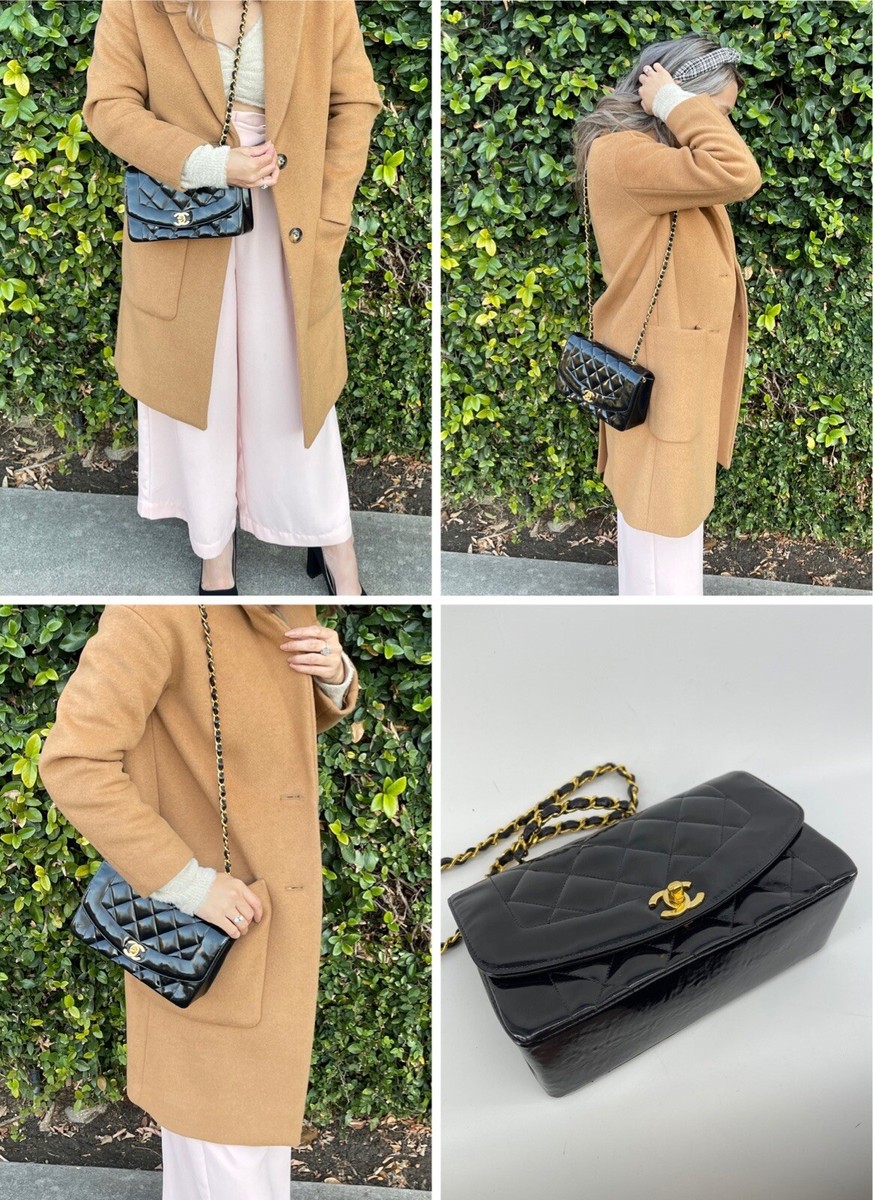 CHANEL Small Diana CC SingleFlap ShoulderBag Black Quilted Patent
