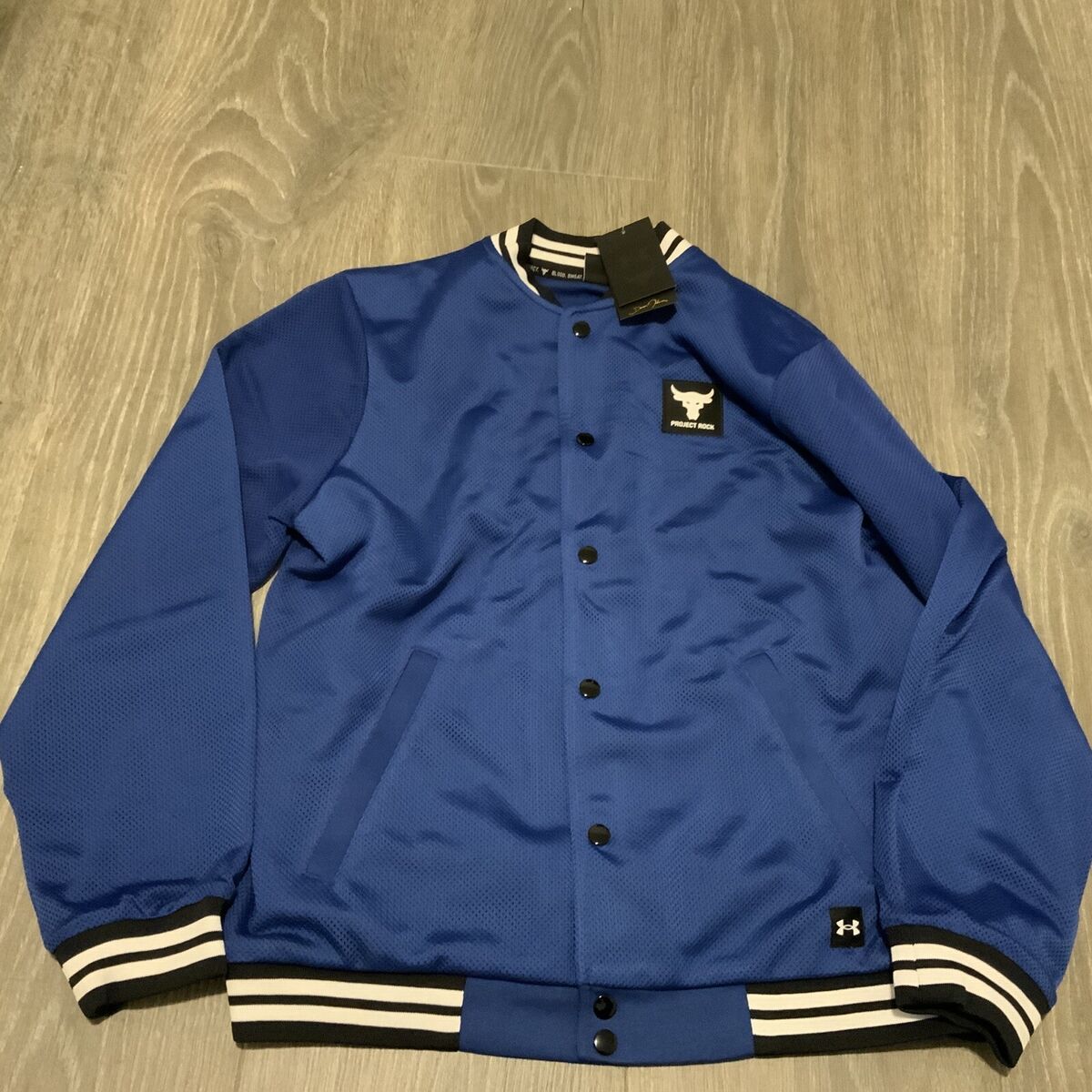 Under Armour Project Rock Mesh Varsity Jacket Blue 1377437 Under Armour Project Rock Mesh Varsity Jacket Blue 1377437