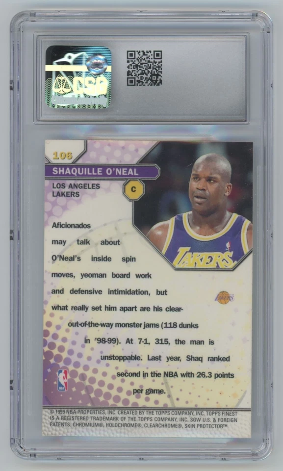 1999-00 Topps Finest Shaquille O'Neal CSG NM/MINT+8.5 . #106 - Image 2 of 2
