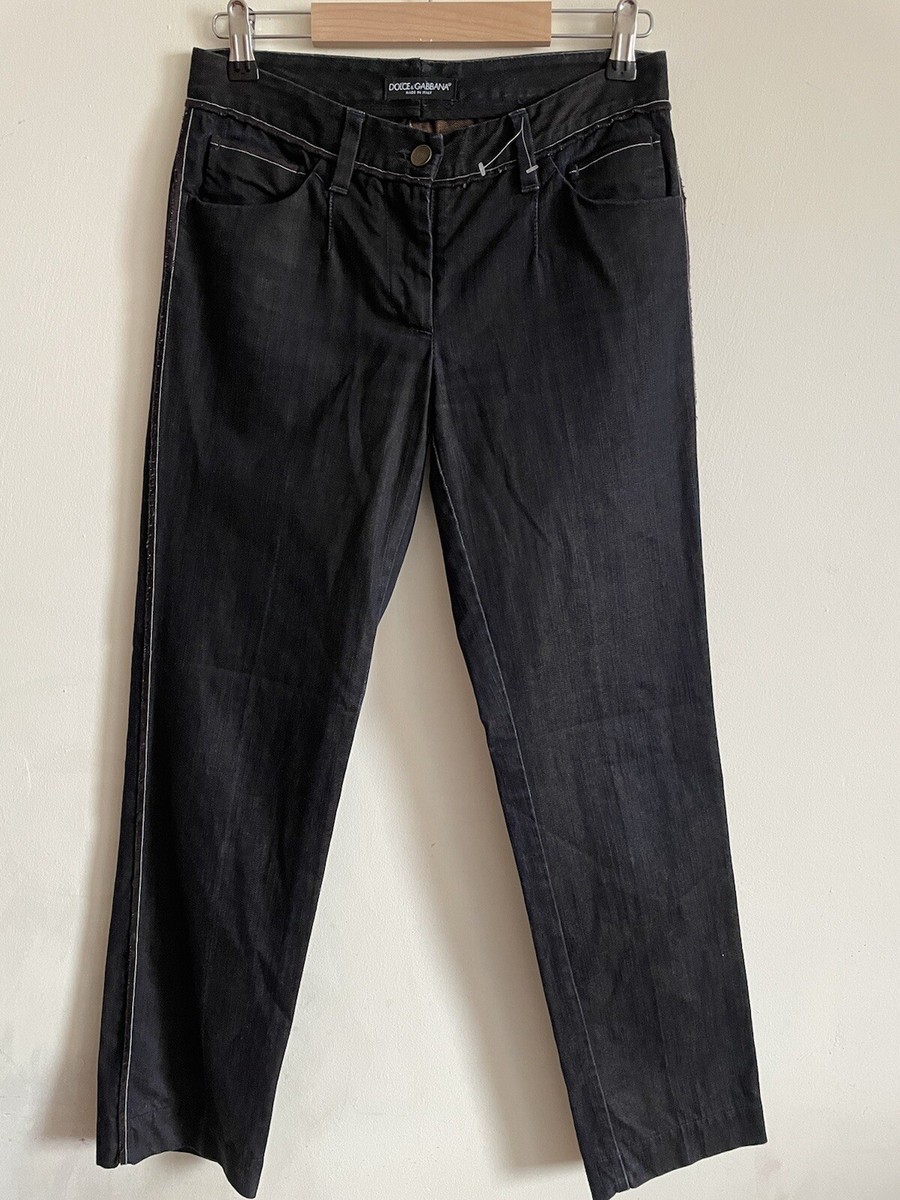 Dolce Gabbana Denim Distressed Navy Blue Zipper Vintage Gold Logo