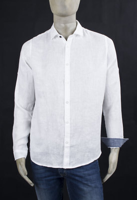 MARKUP LEINEN BLUSE 100% WEISS MIT KRAGEN UND DETAIL AM ÄRMEL